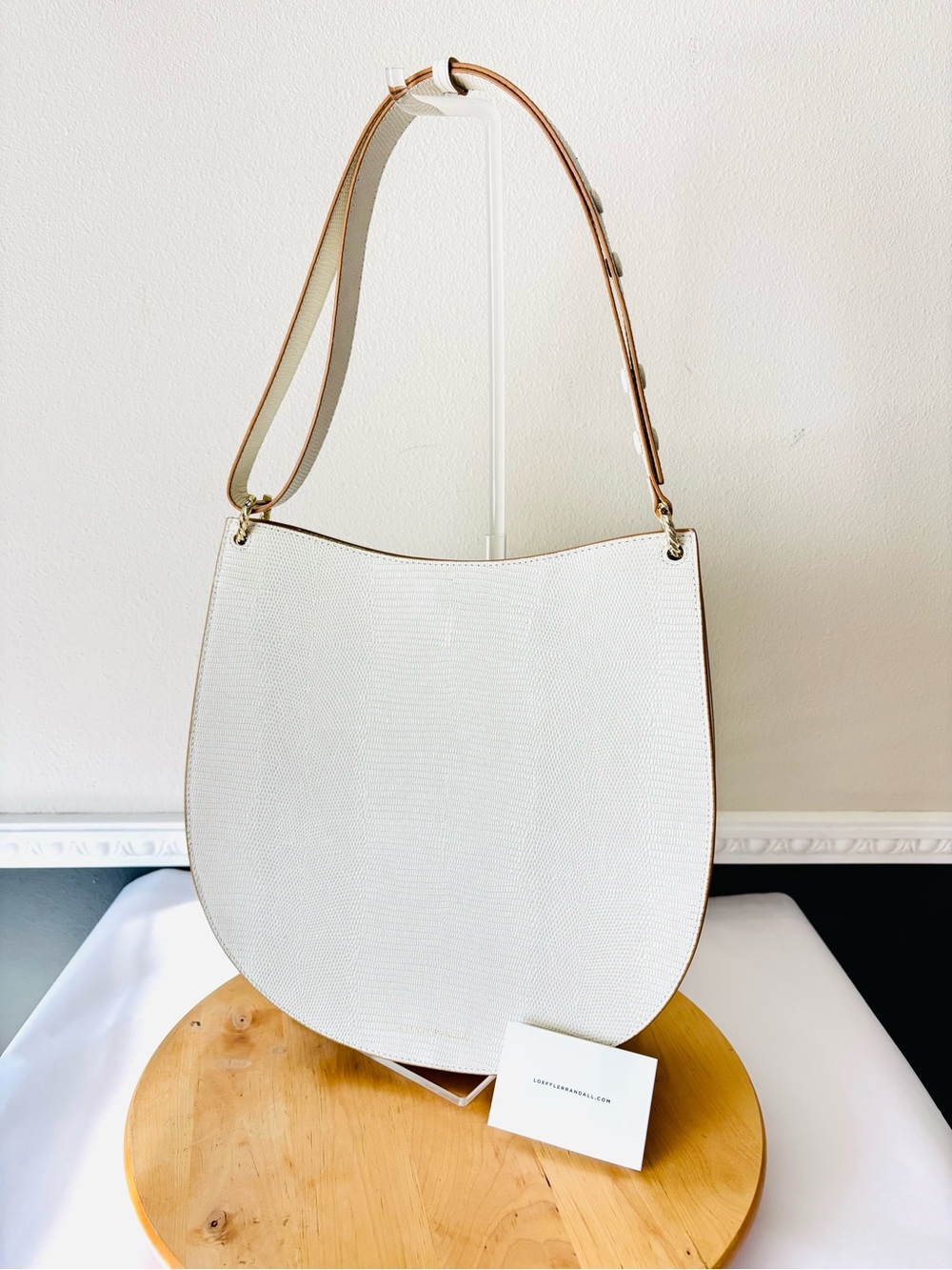 NEW Loeffler Randall Caroline Leather Cream Crescent Croc Embossed Shoulder Bag